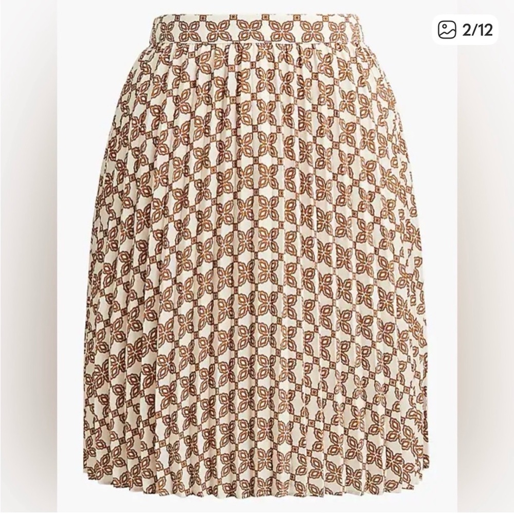 J.Crew Factory- Pleated Mini Skirt Geometric Brown Patterned Women's Skirt - 00